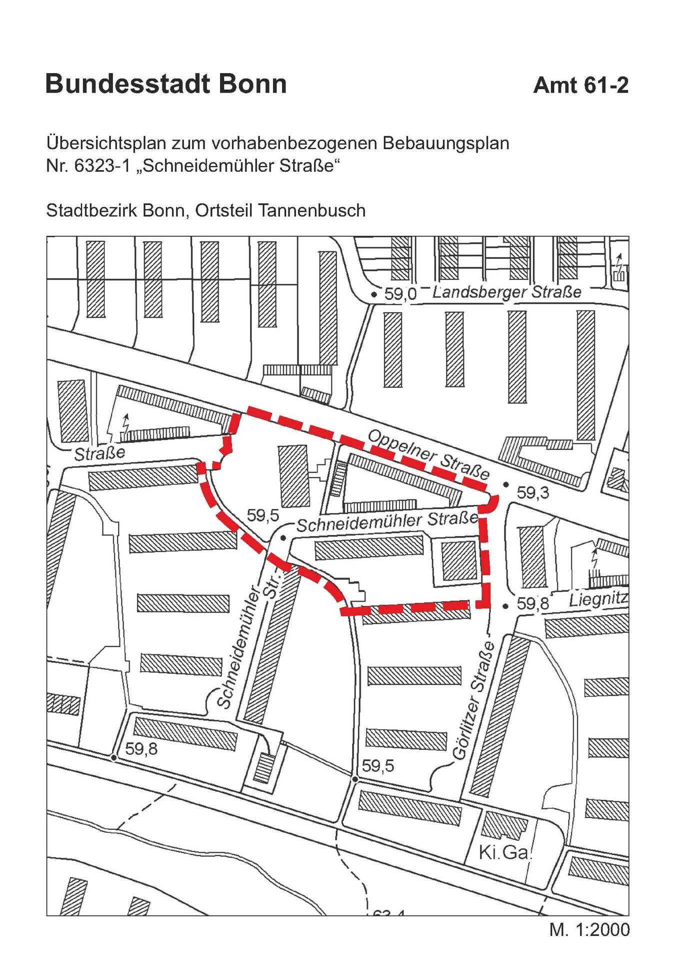 Das Bild zeigt den Planbereich des Bebauungsplans "Schneidemühler Straße"