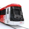 Frontalansicht der neuen Straßenbahn der Stadtwerke Bonn 